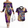 Personalised Australian Oztag Koala Mascot Couples Matching Off The Shoulder Long Sleeve Dress and Hawaiian Shirt Cool Koala Sunglasses Tie Dye Paint Splatter