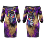 Personalised Australian Oztag Koala Mascot Couples Matching Off The Shoulder Long Sleeve Dress and Hawaiian Shirt Cool Koala Sunglasses Tie Dye Paint Splatter