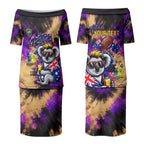 Personalised Australian Oztag Koala Mascot Couples Matching Puletasi and Hawaiian Shirt Cool Koala Sunglasses Tie Dye Paint Splatter