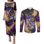 Personalised Australian Oztag Koala Mascot Couples Matching Puletasi and Long Sleeve Button Shirt Cool Koala Sunglasses Tie Dye Paint Splatter
