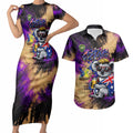 Personalised Australian Oztag Koala Mascot Couples Matching Short Sleeve Bodycon Dress and Hawaiian Shirt Cool Koala Sunglasses Tie Dye Paint Splatter