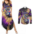 Personalised Australian Oztag Koala Mascot Couples Matching Summer Maxi Dress and Long Sleeve Button Shirt Cool Koala Sunglasses Tie Dye Paint Splatter