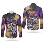 Personalised Australian Oztag Koala Mascot Couples Matching Summer Maxi Dress and Long Sleeve Button Shirt Cool Koala Sunglasses Tie Dye Paint Splatter