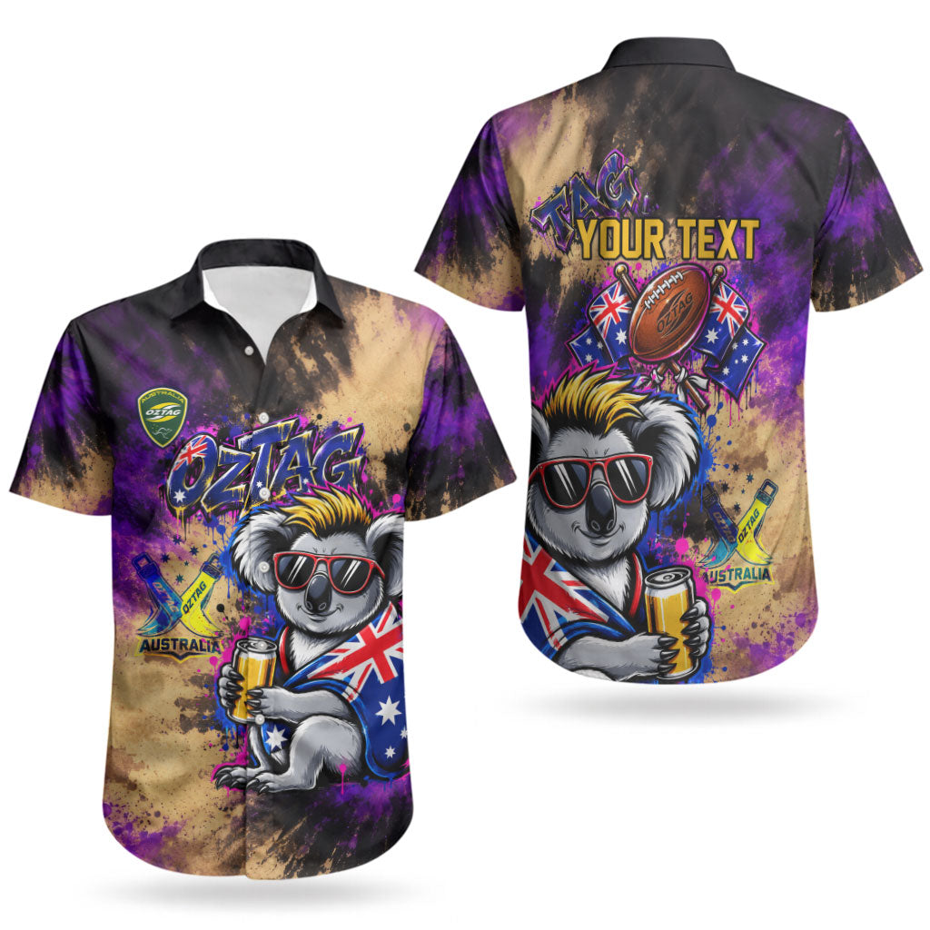 Personalised Australian Oztag Koala Mascot Couples Matching Tank Maxi Dress and Hawaiian Shirt Cool Koala Sunglasses Tie Dye Paint Splatter