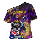 Personalised Australian Oztag Koala Mascot Cross Shoulder Shirt Cool Koala Sunglasses Tie Dye Paint Splatter