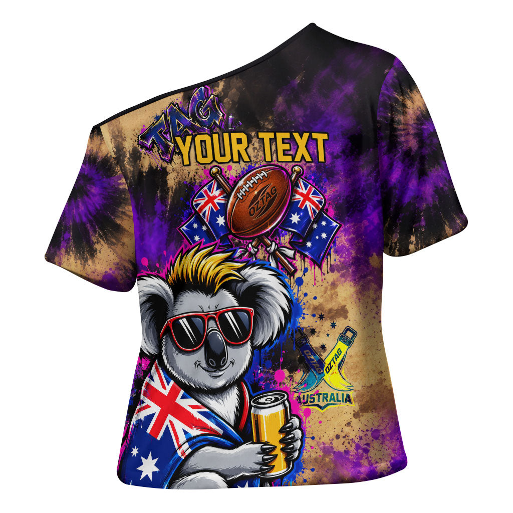Personalised Australian Oztag Koala Mascot Cross Shoulder Shirt Cool Koala Sunglasses Tie Dye Paint Splatter