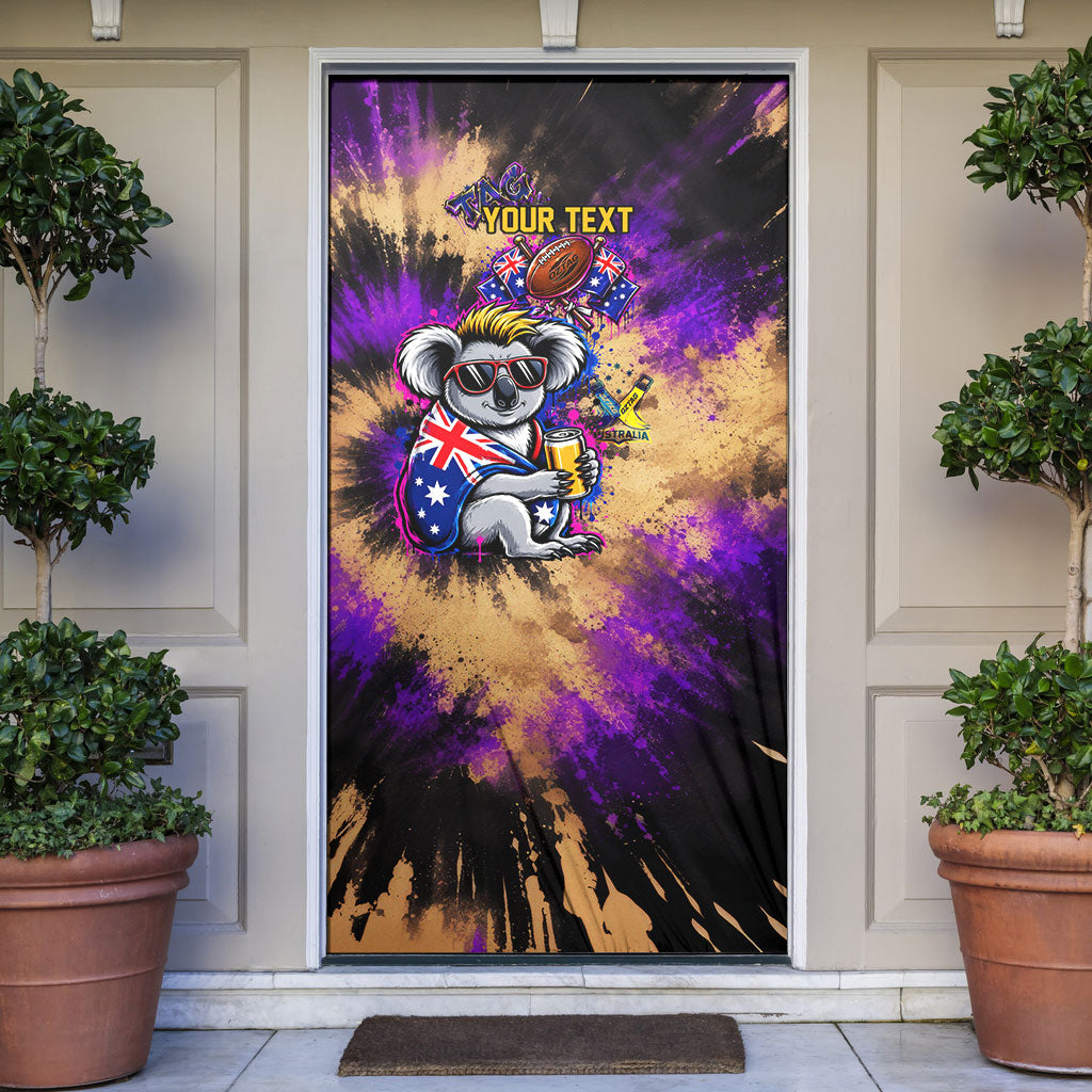 Personalised Australian Oztag Koala Mascot Door Cover Cool Koala Sunglasses Tie Dye Paint Splatter