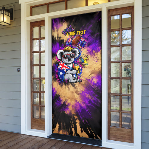 Personalised Australian Oztag Koala Mascot Door Cover Cool Koala Sunglasses Tie Dye Paint Splatter