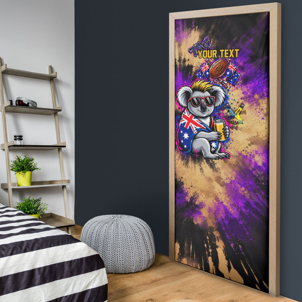 Personalised Australian Oztag Koala Mascot Door Cover Cool Koala Sunglasses Tie Dye Paint Splatter