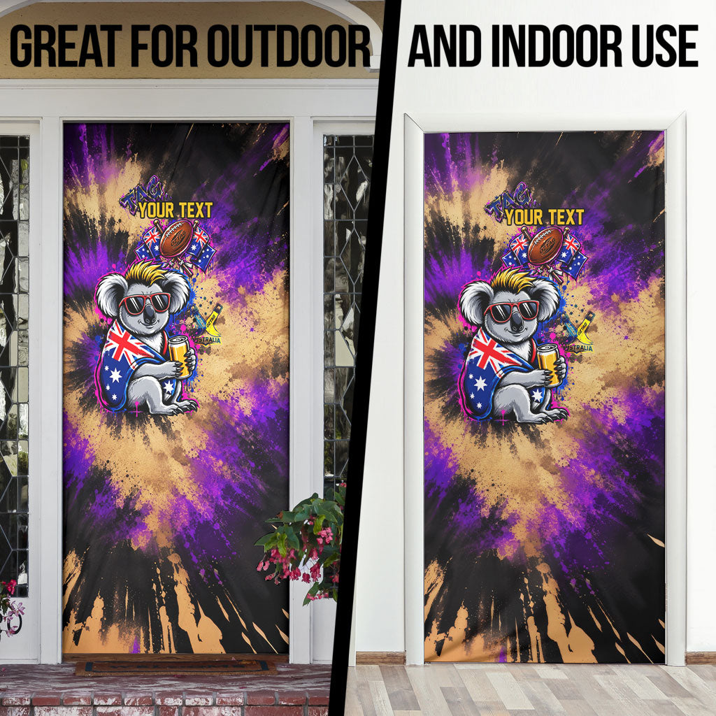 Personalised Australian Oztag Koala Mascot Door Cover Cool Koala Sunglasses Tie Dye Paint Splatter