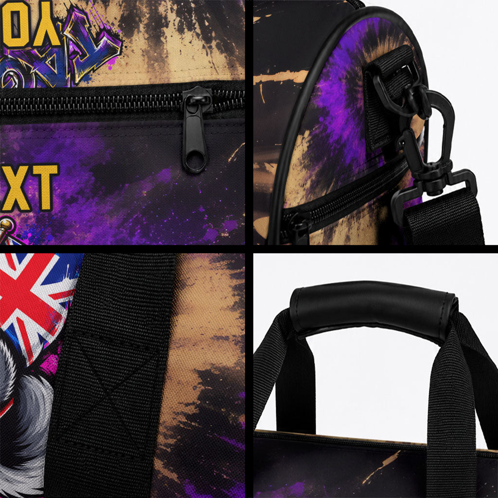 Personalised Australian Oztag Koala Mascot Duffle Bag Cool Koala Sunglasses Tie Dye Paint Splatter