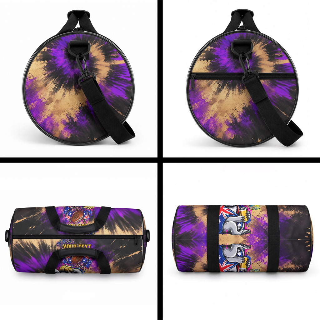 Personalised Australian Oztag Koala Mascot Duffle Bag Cool Koala Sunglasses Tie Dye Paint Splatter