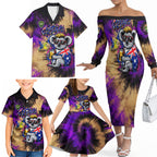 Personalised Australian Oztag Koala Mascot Family Matching Off The Shoulder Long Sleeve Dress and Hawaiian Shirt Cool Koala Sunglasses Tie Dye Paint Splatter