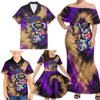 Personalised Australian Oztag Koala Mascot Family Matching Off Shoulder Maxi Dress and Hawaiian Shirt Cool Koala Sunglasses Tie Dye Paint Splatter