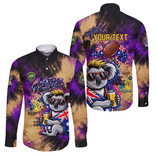 Personalised Australian Oztag Koala Mascot Family Matching Off Shoulder Maxi Dress and Hawaiian Shirt Cool Koala Sunglasses Tie Dye Paint Splatter