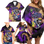 Personalised Australian Oztag Koala Mascot Family Matching Off Shoulder Short Dress and Hawaiian Shirt Cool Koala Sunglasses Tie Dye Paint Splatter