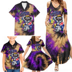 Personalised Australian Oztag Koala Mascot Family Matching Summer Maxi Dress and Hawaiian Shirt Cool Koala Sunglasses Tie Dye Paint Splatter