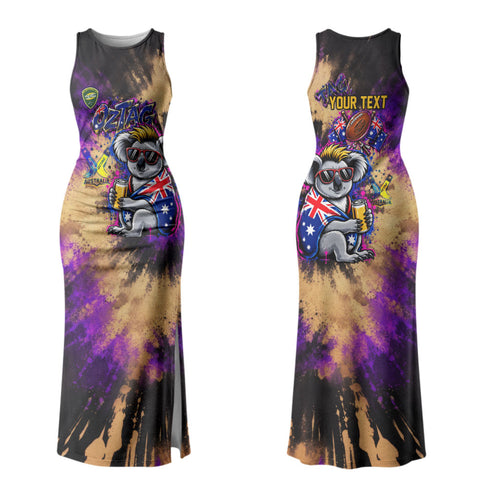 Personalised Australian Oztag Koala Mascot Family Matching Tank Maxi Dress and Hawaiian Shirt Cool Koala Sunglasses Tie Dye Paint Splatter