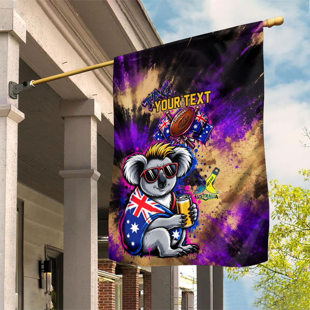 Personalised Australian Oztag Koala Mascot Garden Flag Cool Koala Sunglasses Tie Dye Paint Splatter