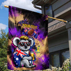 Personalised Australian Oztag Koala Mascot Garden Flag Cool Koala Sunglasses Tie Dye Paint Splatter