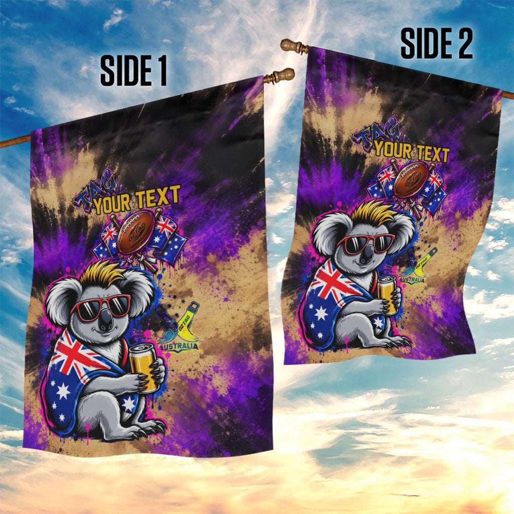 Personalised Australian Oztag Koala Mascot Garden Flag Cool Koala Sunglasses Tie Dye Paint Splatter