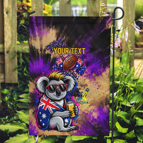 Personalised Australian Oztag Koala Mascot Garden Flag Cool Koala Sunglasses Tie Dye Paint Splatter