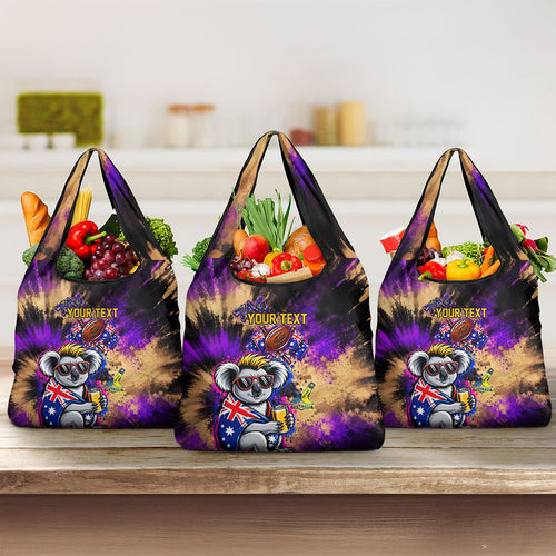 Personalised Australian Oztag Koala Mascot Grocery Bag Cool Koala Sunglasses Tie Dye Paint Splatter
