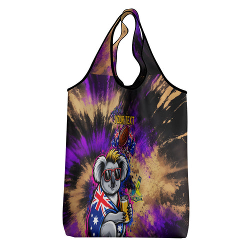 Personalised Australian Oztag Koala Mascot Grocery Bag Cool Koala Sunglasses Tie Dye Paint Splatter