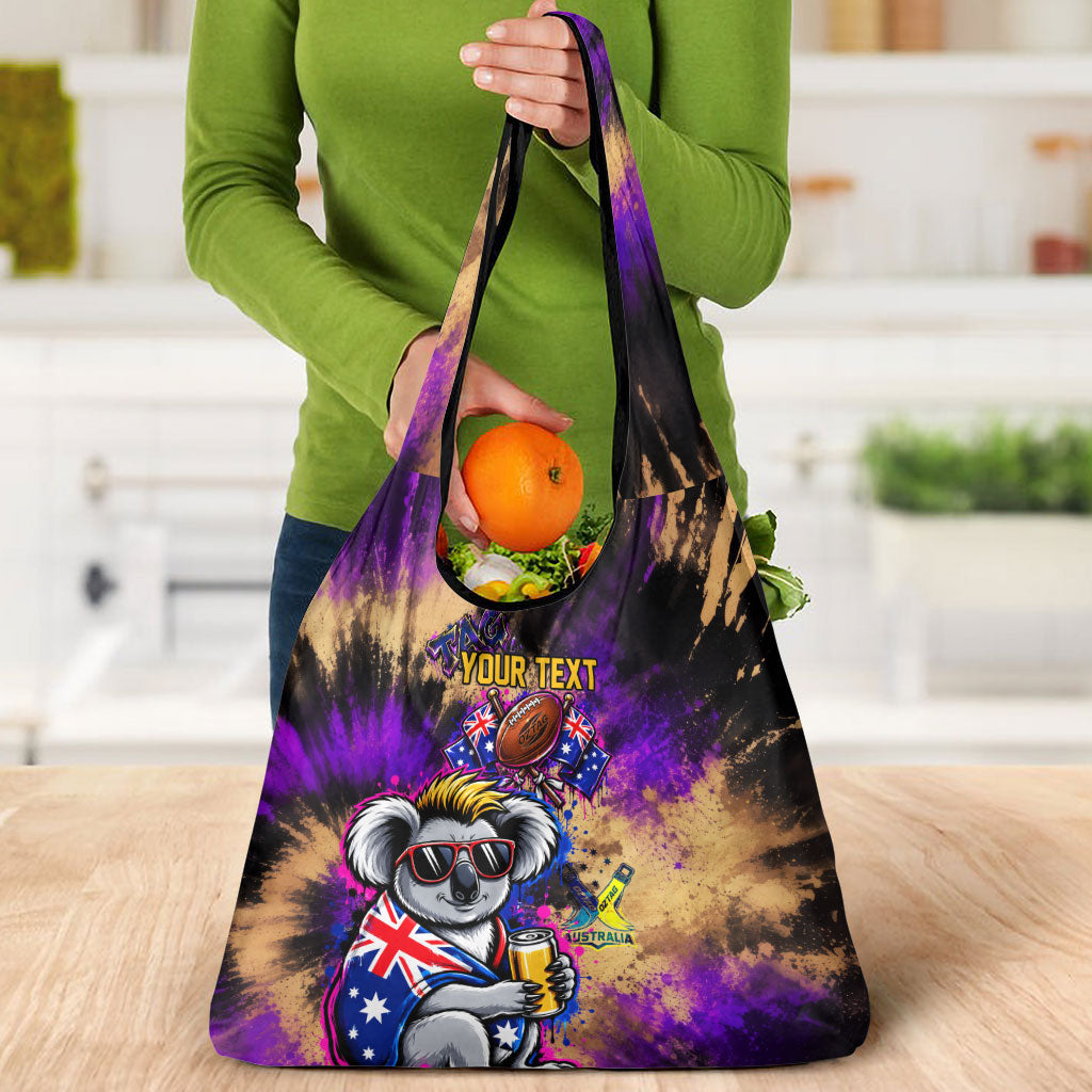 Personalised Australian Oztag Koala Mascot Grocery Bag Cool Koala Sunglasses Tie Dye Paint Splatter