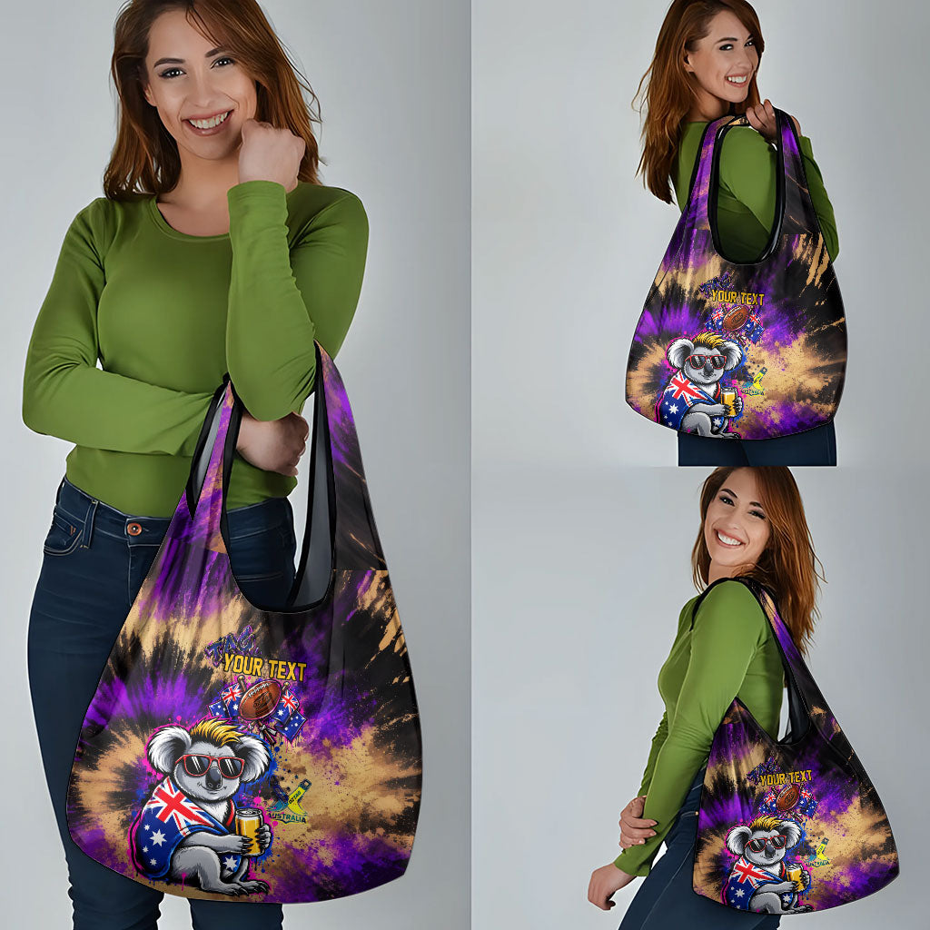 Personalised Australian Oztag Koala Mascot Grocery Bag Cool Koala Sunglasses Tie Dye Paint Splatter