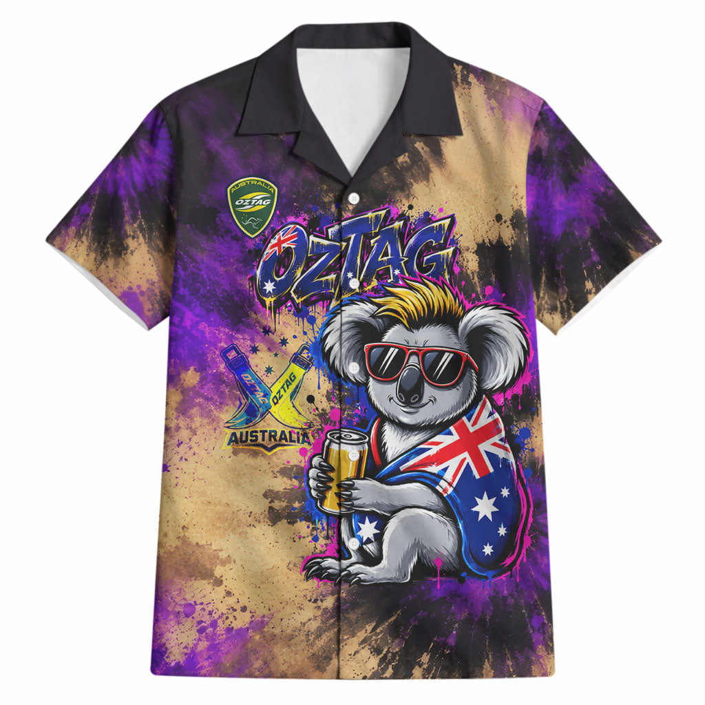 Personalised Australian Oztag Koala Mascot Hawaiian Shirt Cool Koala Sunglasses Tie Dye Paint Splatter