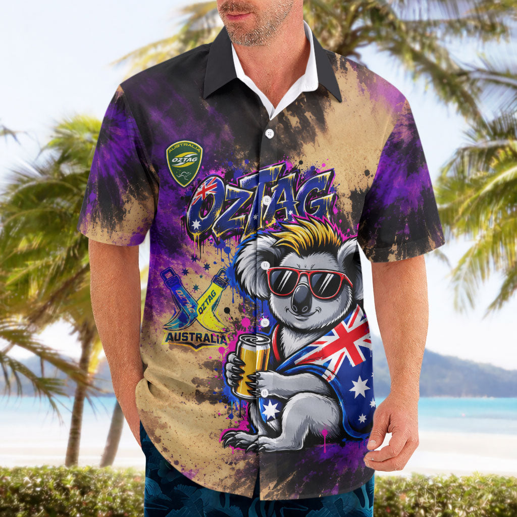 Personalised Australian Oztag Koala Mascot Hawaiian Shirt Cool Koala Sunglasses Tie Dye Paint Splatter