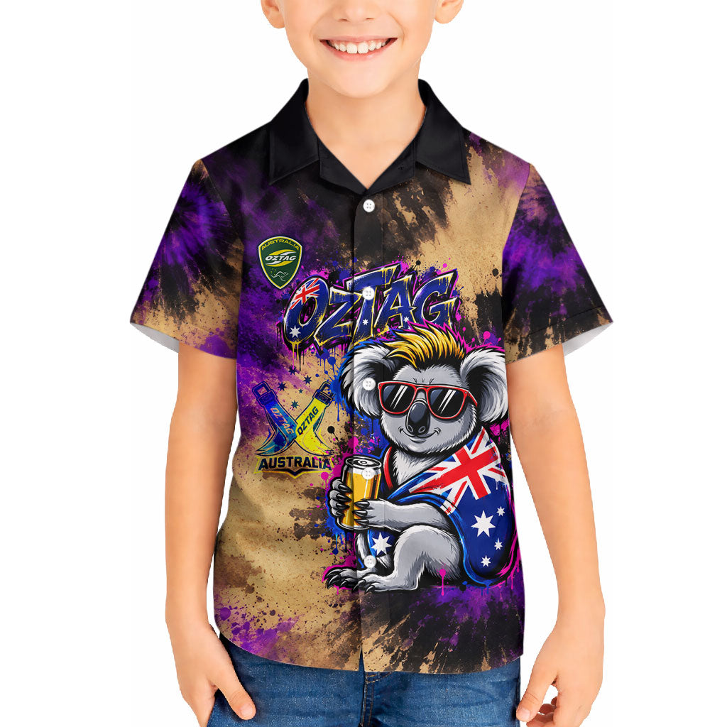Personalised Australian Oztag Koala Mascot Hawaiian Shirt Cool Koala Sunglasses Tie Dye Paint Splatter