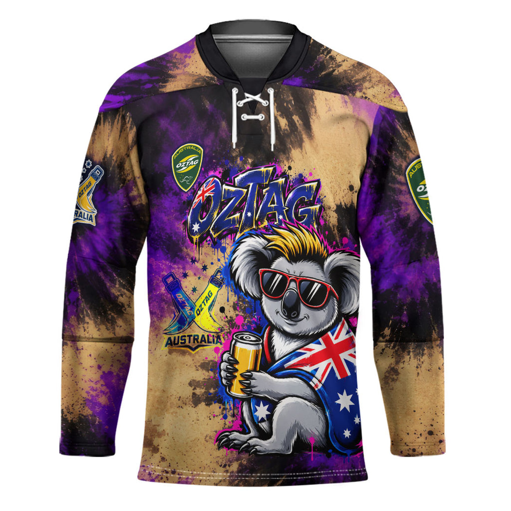 Personalised Australian Oztag Koala Mascot Hockey Jersey Cool Koala Sunglasses Tie Dye Paint Splatter