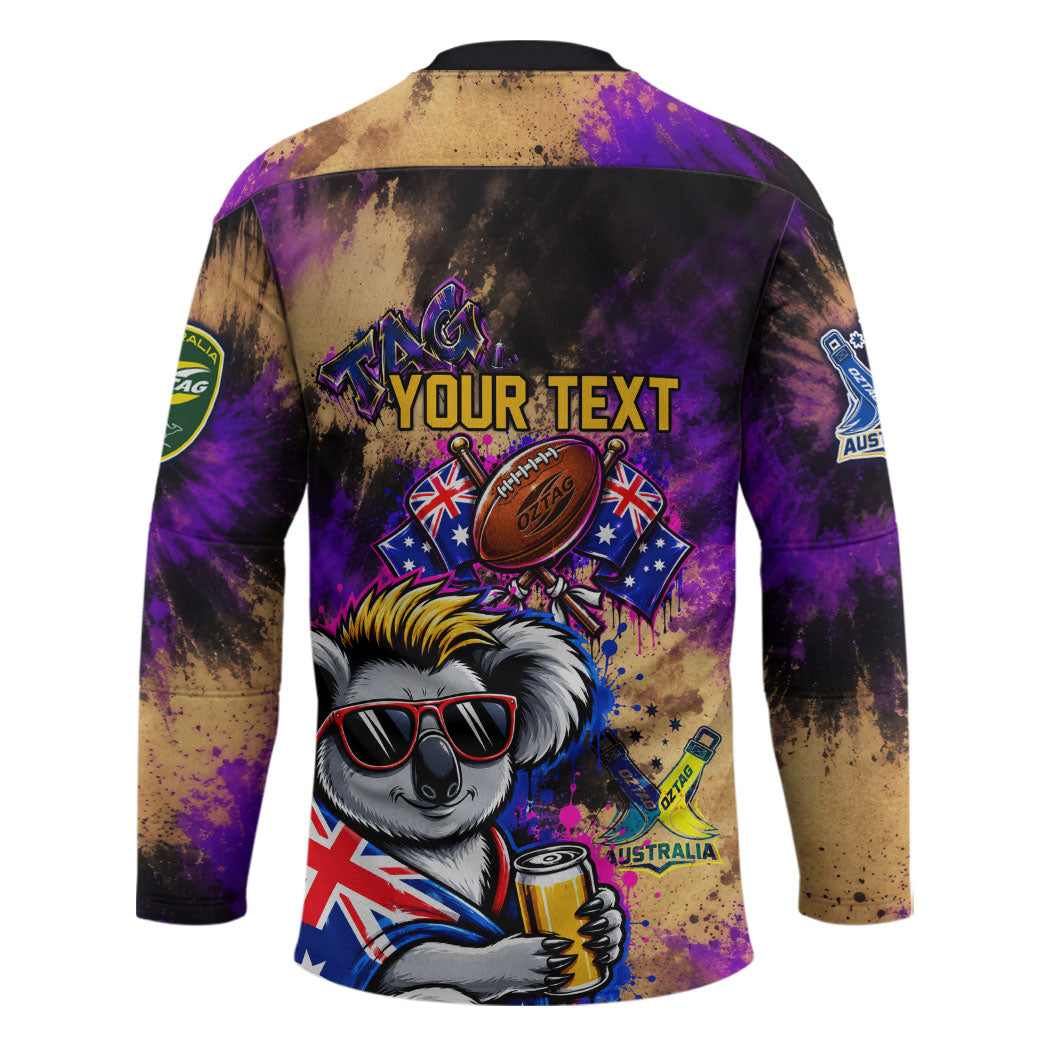Personalised Australian Oztag Koala Mascot Hockey Jersey Cool Koala Sunglasses Tie Dye Paint Splatter