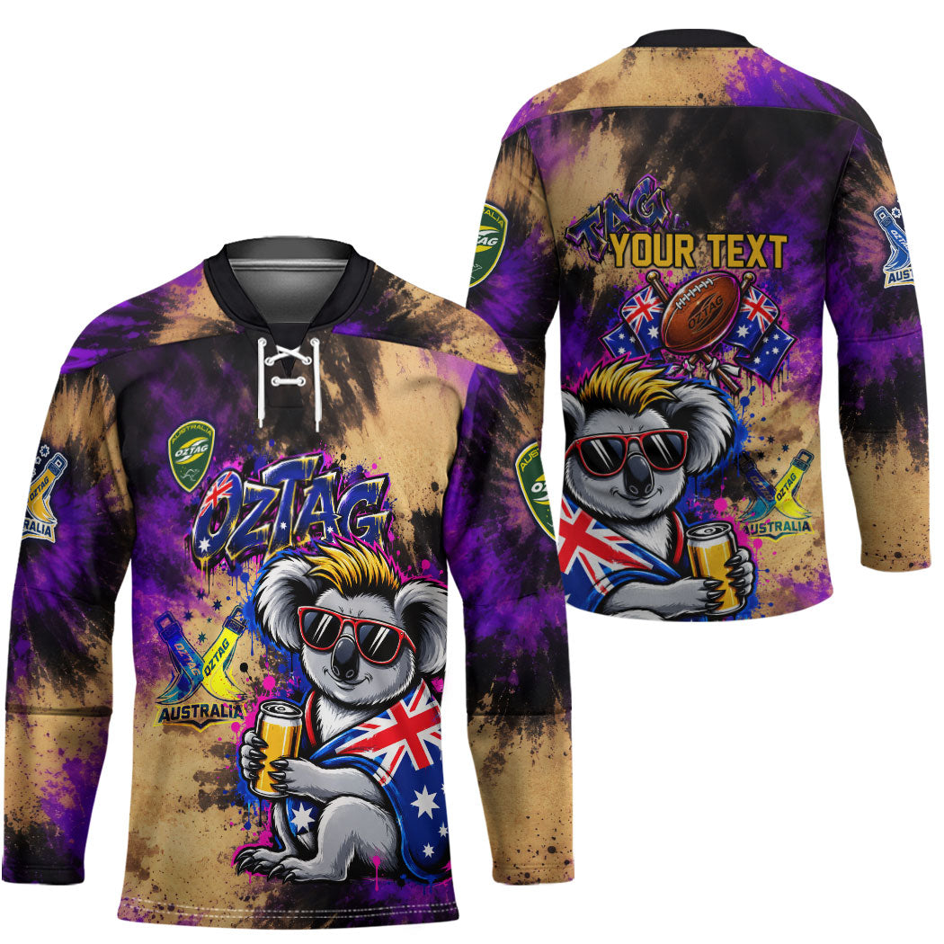 Personalised Australian Oztag Koala Mascot Hockey Jersey Cool Koala Sunglasses Tie Dye Paint Splatter