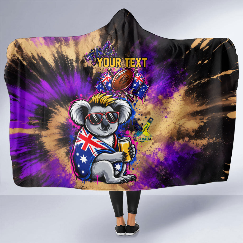 Personalised Australian Oztag Koala Mascot Hooded Blanket Cool Koala Sunglasses Tie Dye Paint Splatter