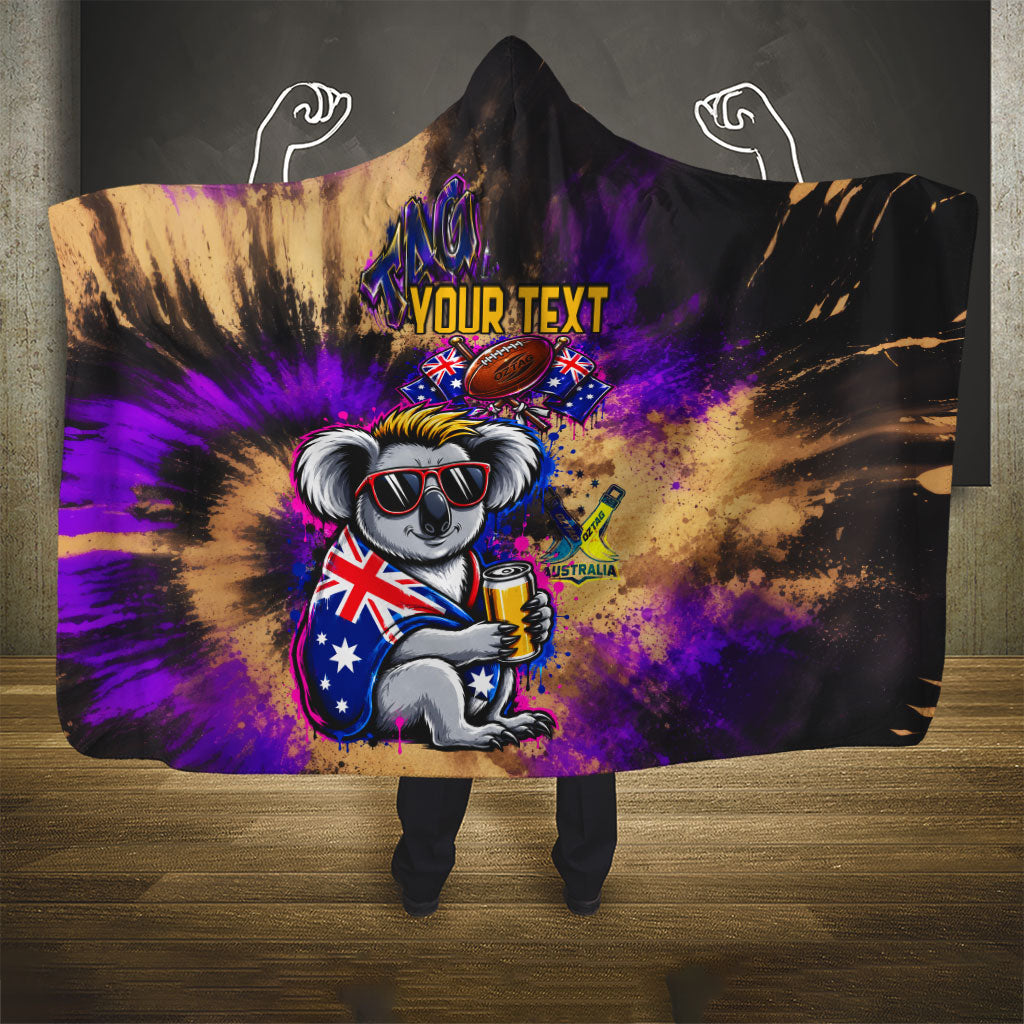 Personalised Australian Oztag Koala Mascot Hooded Blanket Cool Koala Sunglasses Tie Dye Paint Splatter