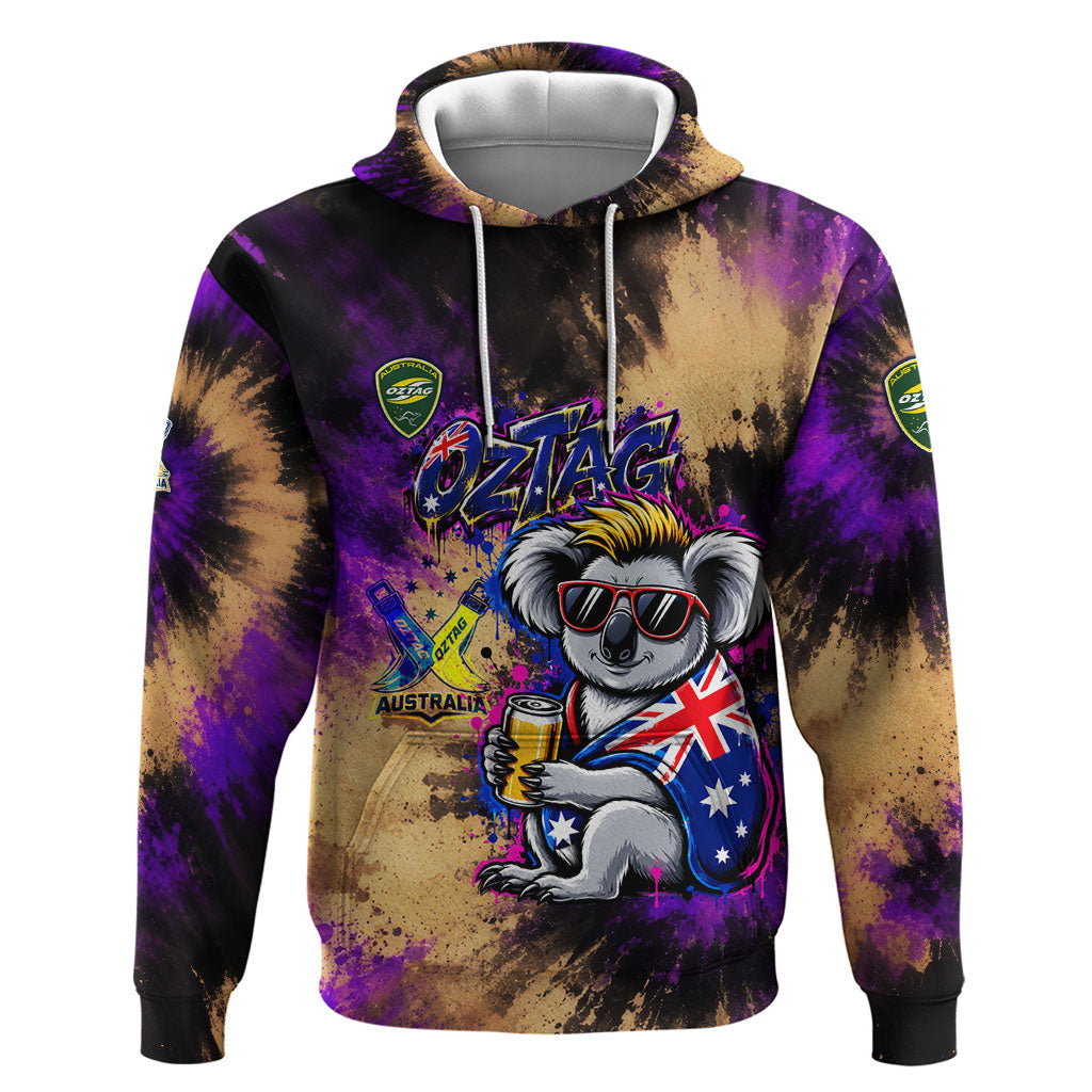 Personalised Australian Oztag Koala Mascot Hoodie Cool Koala Sunglasses Tie Dye Paint Splatter