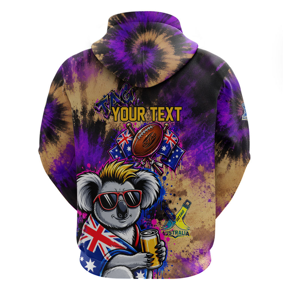 Personalised Australian Oztag Koala Mascot Hoodie Cool Koala Sunglasses Tie Dye Paint Splatter