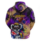 Personalised Australian Oztag Koala Mascot Hoodie Cool Koala Sunglasses Tie Dye Paint Splatter