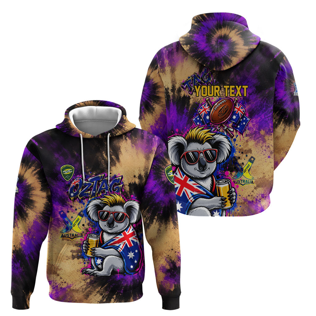 Personalised Australian Oztag Koala Mascot Hoodie Cool Koala Sunglasses Tie Dye Paint Splatter