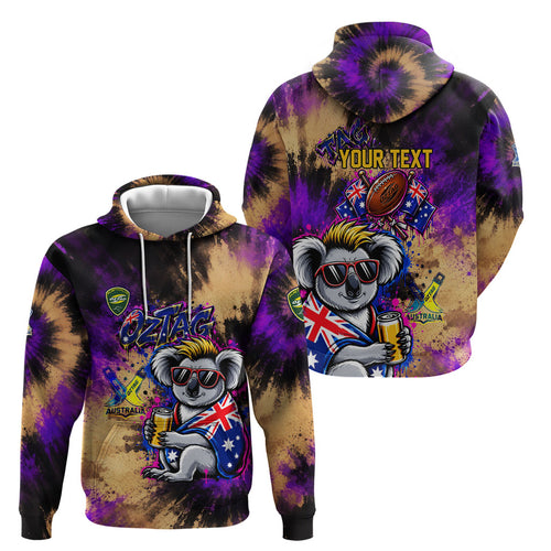 Personalised Australian Oztag Koala Mascot Hoodie Cool Koala Sunglasses Tie Dye Paint Splatter