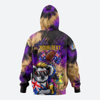 Personalised Australian Oztag Koala Mascot Hoodie Cool Koala Sunglasses Tie Dye Paint Splatter