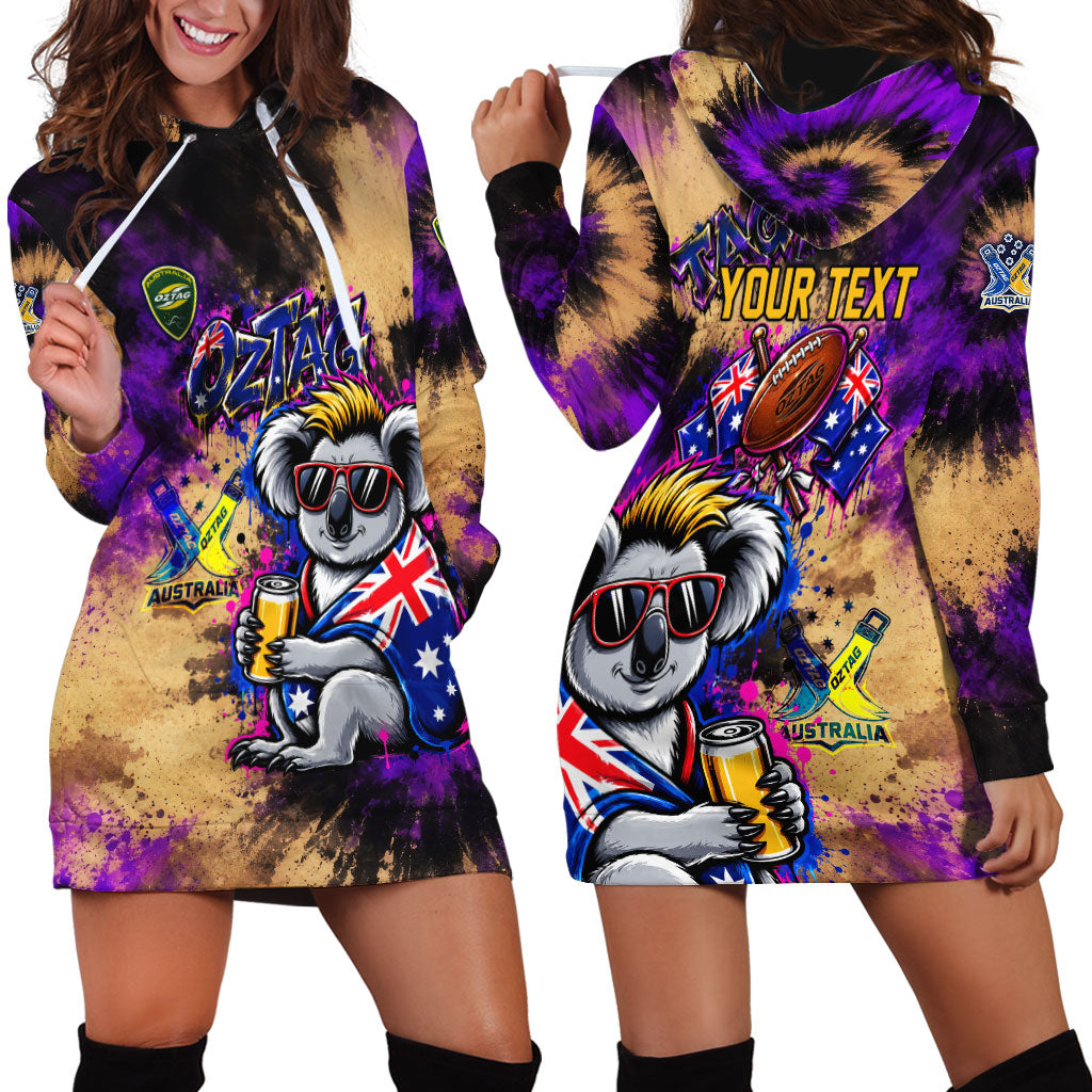 Personalised Australian Oztag Koala Mascot Hoodie Dress Cool Koala Sunglasses Tie Dye Paint Splatter