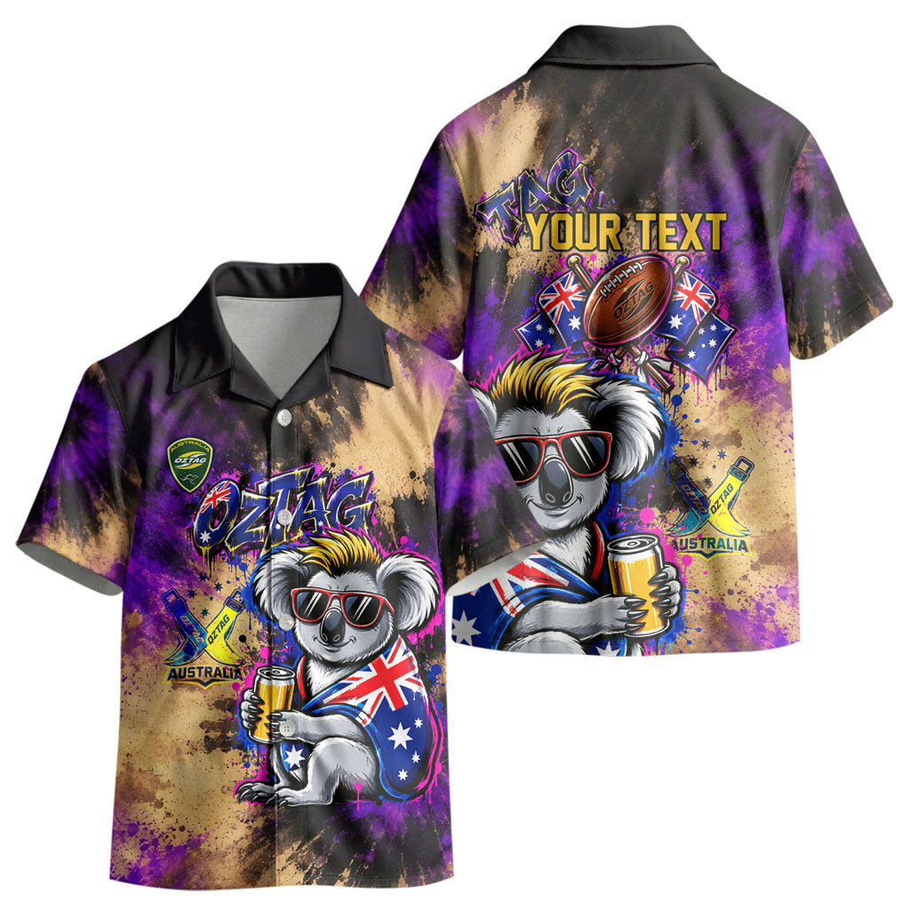 Personalised Australian Oztag Koala Mascot Kid Hawaiian Shirt Cool Koala Sunglasses Tie Dye Paint Splatter