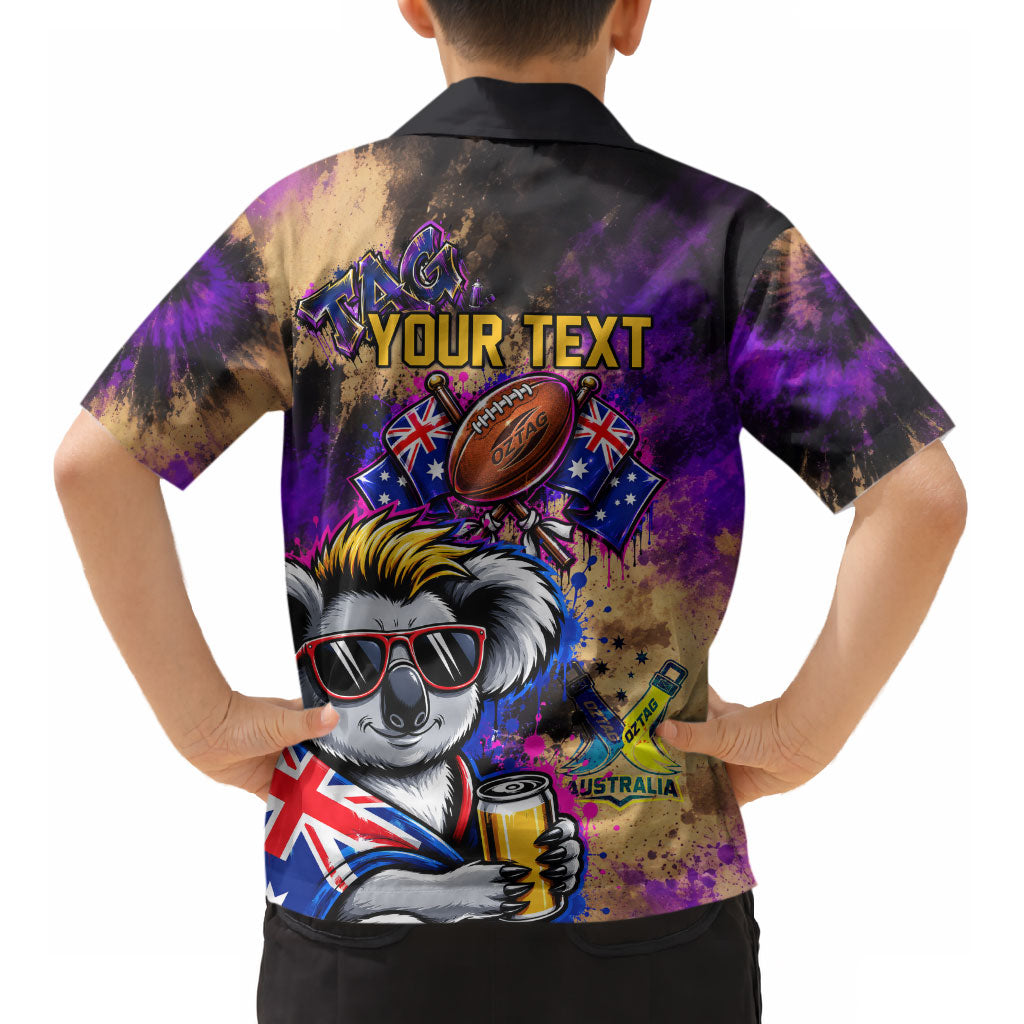 Personalised Australian Oztag Koala Mascot Kid Hawaiian Shirt Cool Koala Sunglasses Tie Dye Paint Splatter