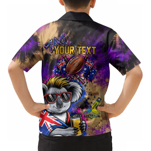 Personalised Australian Oztag Koala Mascot Kid Hawaiian Shirt Cool Koala Sunglasses Tie Dye Paint Splatter