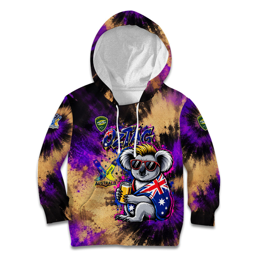 Personalised Australian Oztag Koala Mascot Kid Hoodie Cool Koala Sunglasses Tie Dye Paint Splatter