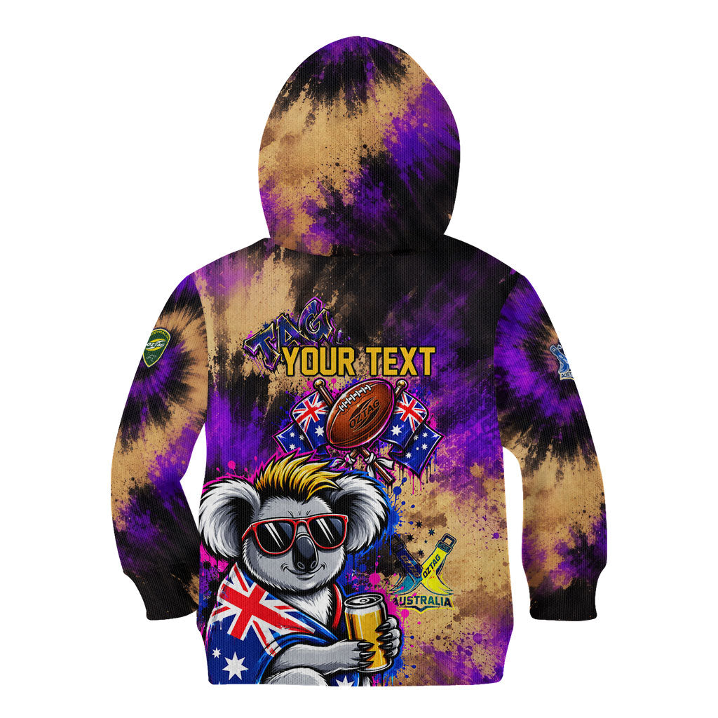 Personalised Australian Oztag Koala Mascot Kid Hoodie Cool Koala Sunglasses Tie Dye Paint Splatter
